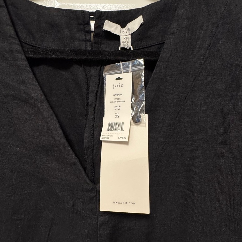 NWT- JOIE Jaydana Cropped Trie-front Linen Jumpsuit Black - Picture 9 of 10